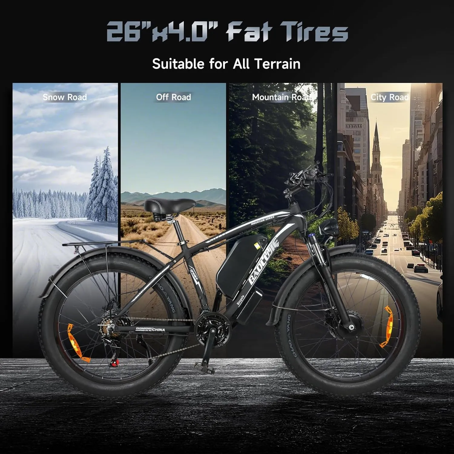3000W Dual Motor Ebike for Adults, Full Suspension Electric Mountain Dirt Bike 26 * 4" Fat Tire Bicycle for Mountain, Snow, Forest, All Terrain
