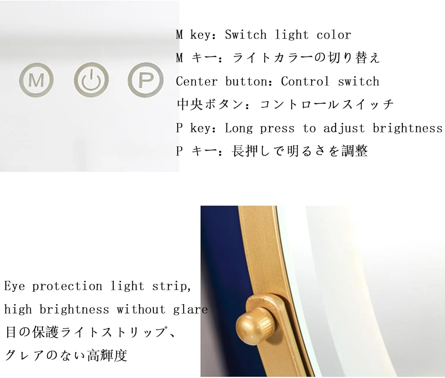 30cm 40cm 50cm Round Vanity Mirror, LED Lights, Smart Touch 360°Rotation, Round HD Lighted Mirror, 3 Colors Lighting Modes, Adjustable Brightness, Tabletop Cosmetic Mirror(Gold,30x33cm)