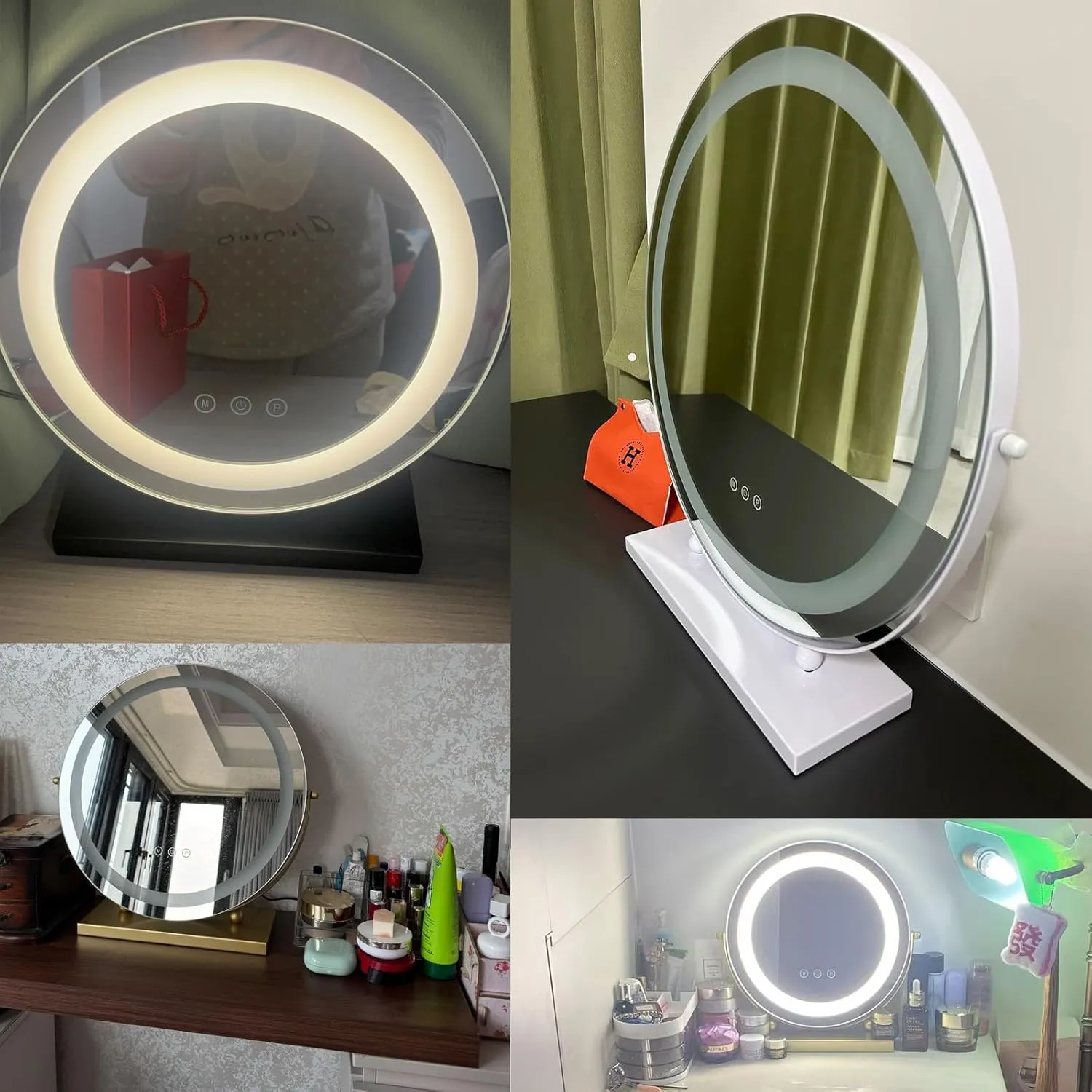 30cm 40cm 50cm Round Vanity Mirror, LED Lights, Smart Touch 360°Rotation, Round HD Lighted Mirror, 3 Colors Lighting Modes, Adjustable Brightness, Tabletop Cosmetic Mirror(Gold,30x33cm)