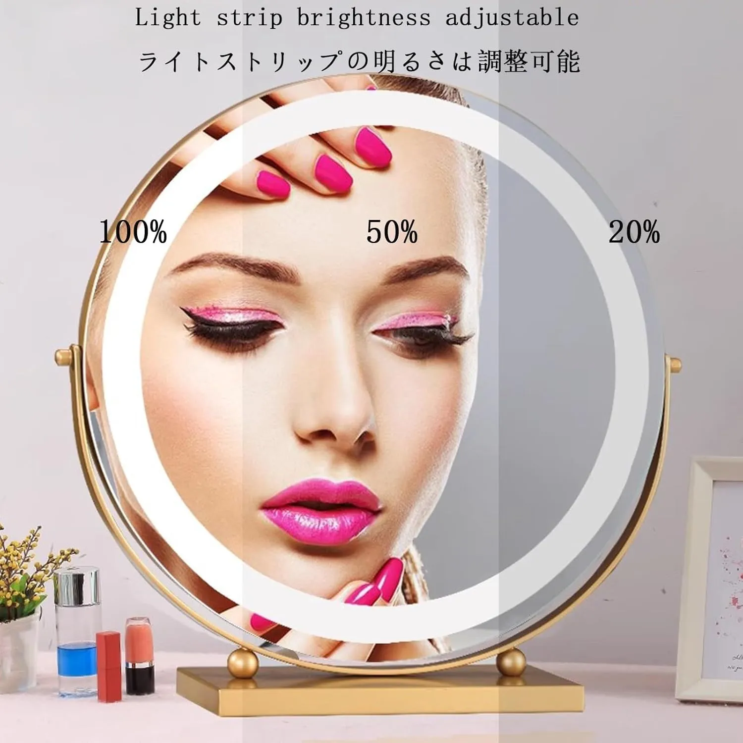 30cm 40cm 50cm Round Vanity Mirror, LED Lights, Smart Touch 360°Rotation, Round HD Lighted Mirror, 3 Colors Lighting Modes, Adjustable Brightness, Tabletop Cosmetic Mirror(Gold,30x33cm)