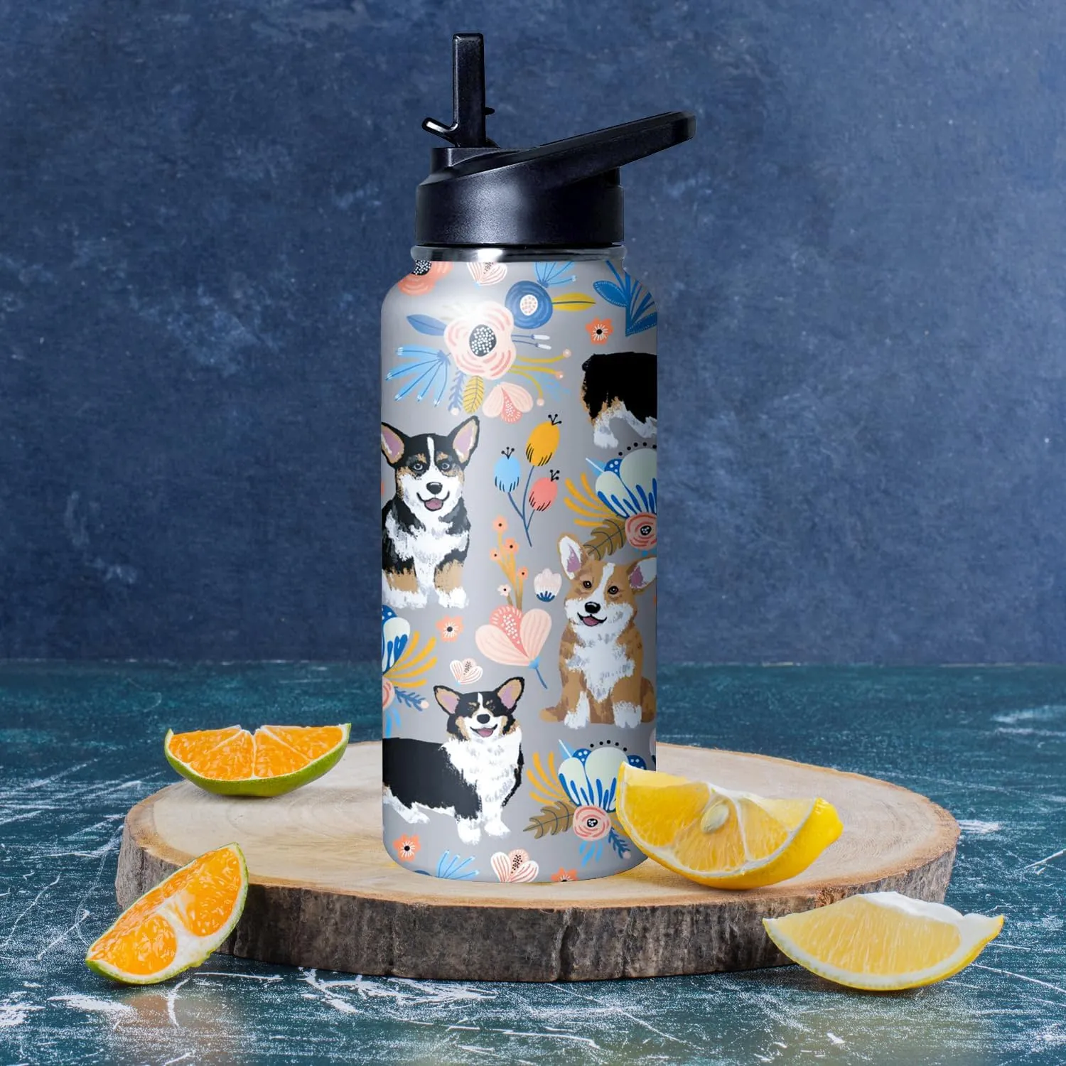 32 oz Corgi Water Bottle Cute Dog Tumbler Corgi Gifts Insulated Water bottle with Straws and Flip Lid Stainless Steel Dog Travel Cup