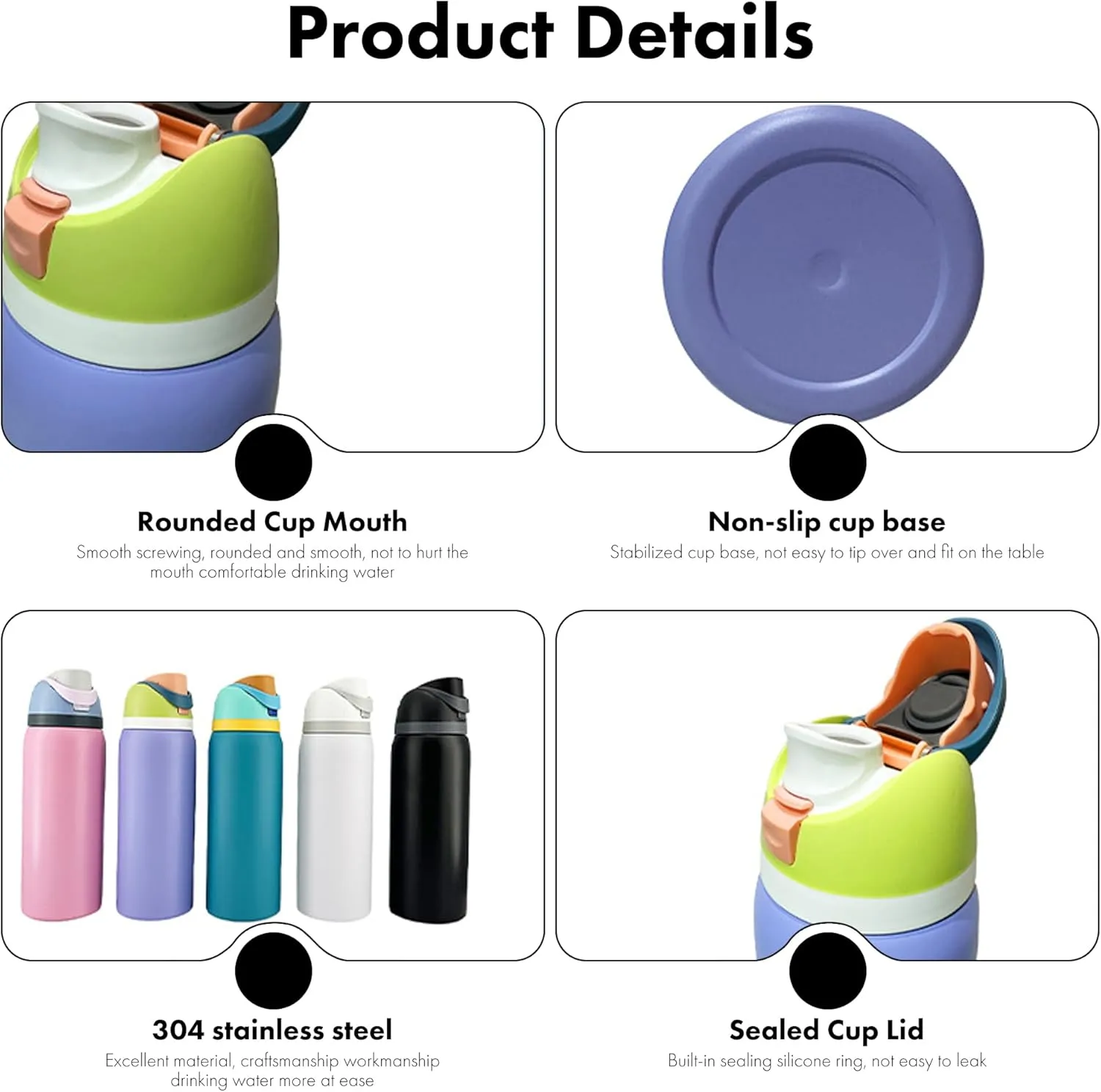 32oz Stainless Steel Insulated Water Bottle Bounce Lid Portable Travel Mug (Red)