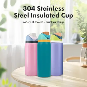32oz Stainless Steel Insulated Water Bottle Bounce Lid Portable Travel Mug (Red)