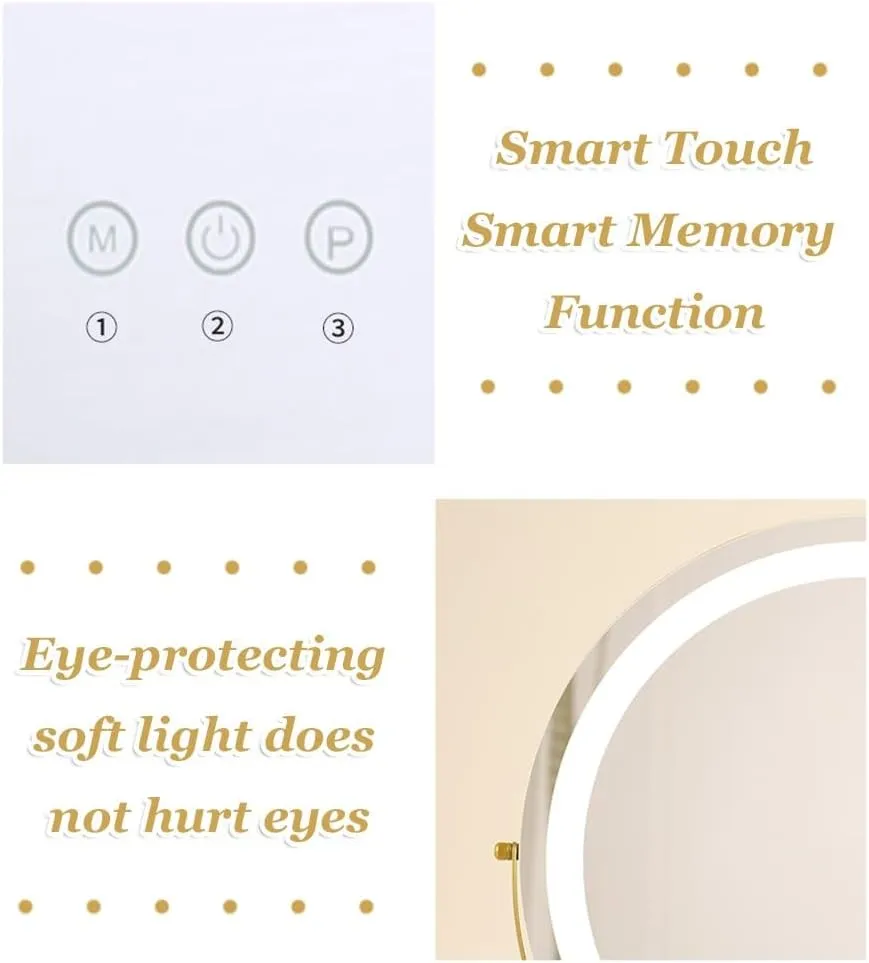 360 Rotating Decorative Cosmetic Mirror, Smart Control, Adjustable Warm White/Natural/Daylight(Black,Small)