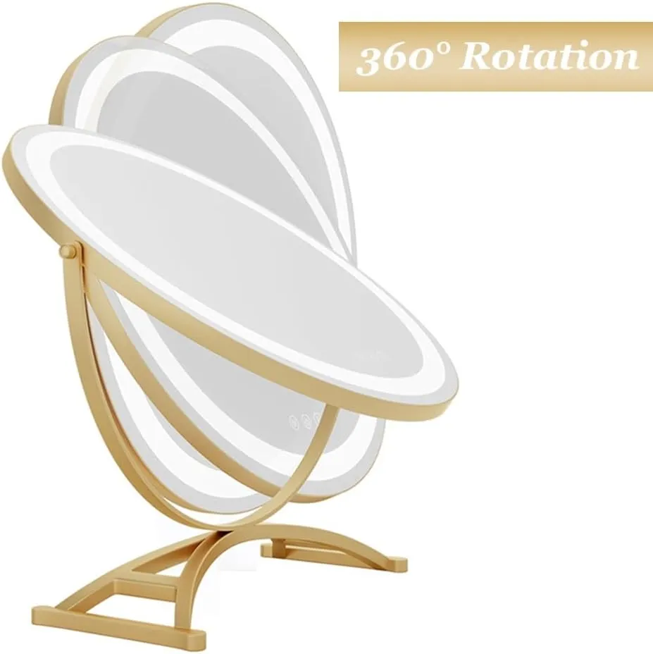 360 Rotating Decorative Cosmetic Mirror, Smart Control, Adjustable Warm White/Natural/Daylight(Black,Small)