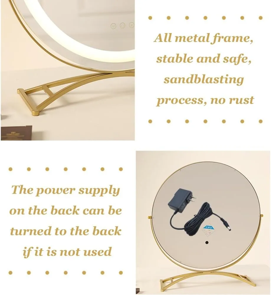 360 Rotating Decorative Cosmetic Mirror, Smart Control, Adjustable Warm White/Natural/Daylight(Black,Small)