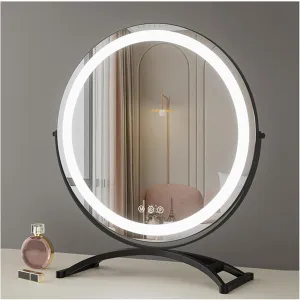 360 Rotating Decorative Cosmetic Mirror, Smart Control, Adjustable Warm White/Natural/Daylight(Black,Small)
