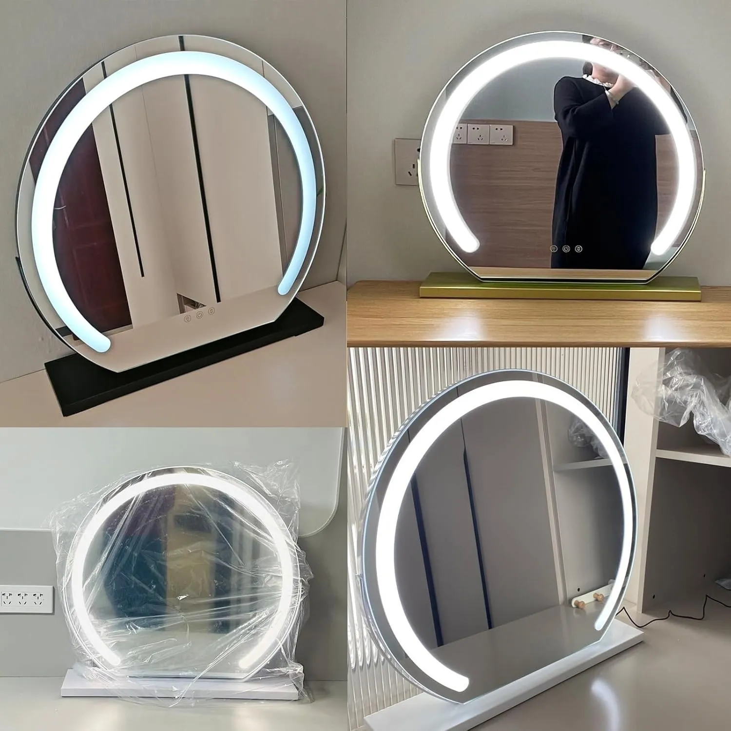 360° Rotating Lighted Makeup Mirror with Smart Touch Control - Round Vanity Mirror for Dressing Room & Bedroom (Black)