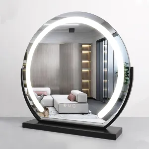 360° Rotating Lighted Makeup Mirror with Smart Touch Control - Round Vanity Mirror for Dressing Room & Bedroom (Black)