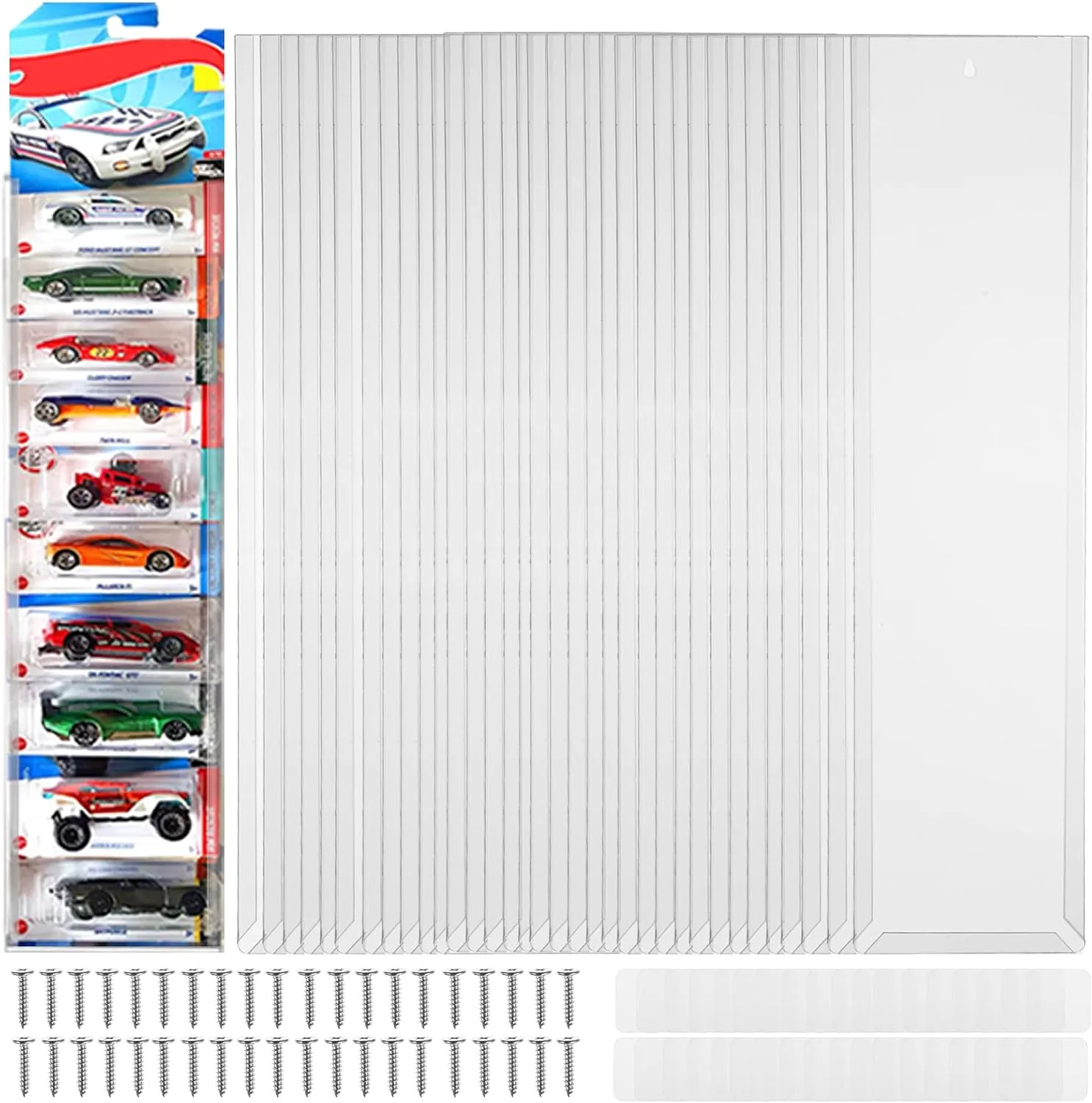 36Pcs Clear Display Case for Packaged Model Cars,Model Car Display Cases Wall Mount-Holds up to 120 Cars,Toy Car Storage Organizer Compatible with Hot Wheels,Clear Model Car Display Case(16.7 x 4.4)