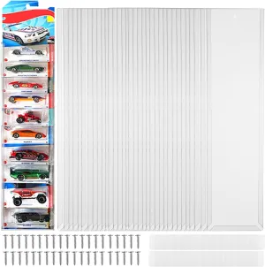 36Pcs Clear Display Case for Packaged Model Cars,Model Car Display Cases Wall Mount-Holds up to 120 Cars,Toy Car Storage Organizer Compatible with Hot Wheels,Clear Model Car Display Case(16.7 x 4.4)