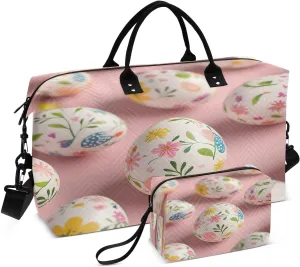 3d Colorful Easter Eggs Travel Duffel Bags 2PCS,Sports Duffel Bags for Men Women,Weekender Overnight Bag Gym Tote Bag with Toiletry Bag