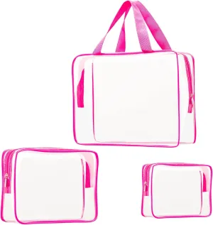 3pcs TSA Approved Clear Toiletry Bag, Crystal Clear Travel Bag PVC Cosmetic Bag, Travel Accessories Clear Makeup Bags Set Carry on Airport Airline Compliant Bag Luggage Pouch with Zipper Handle Women