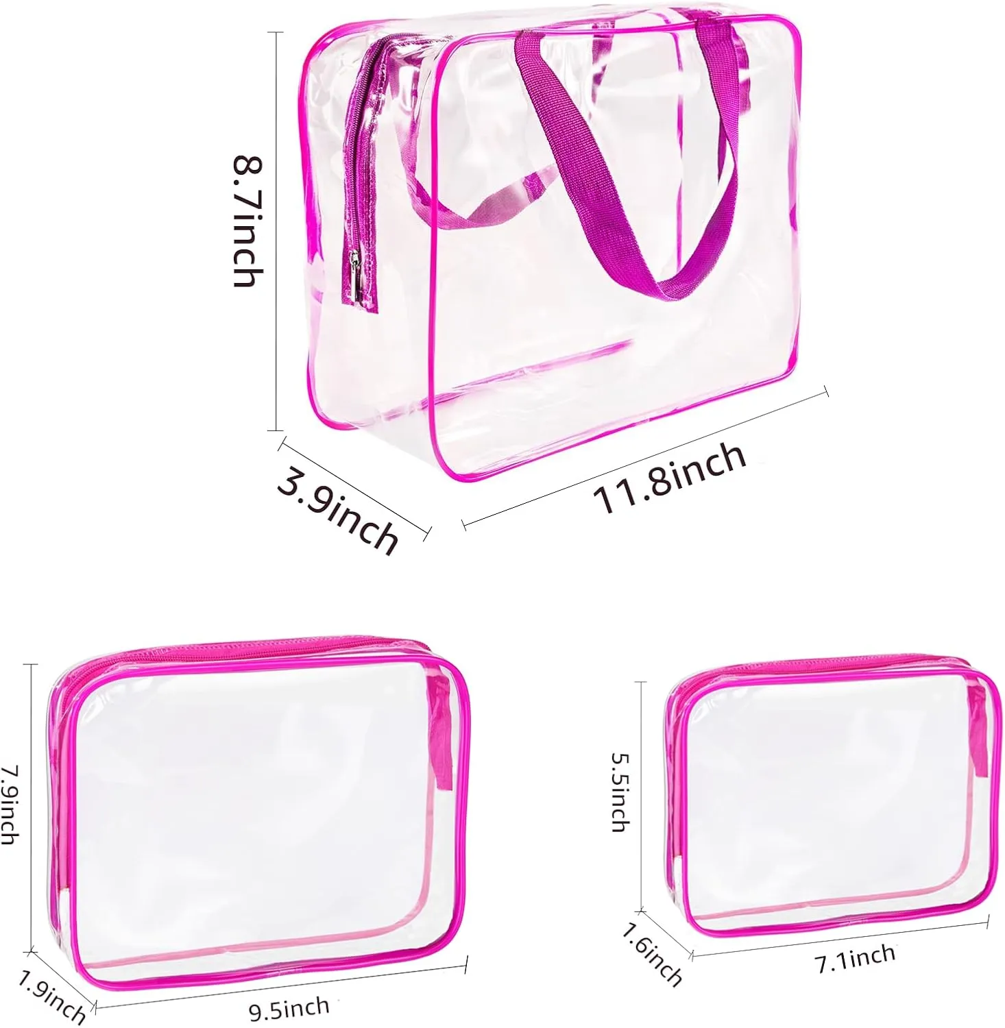 3pcs TSA Approved Clear Toiletry Bag, Crystal Clear Travel Bag PVC Cosmetic Bag, Travel Accessories Clear Makeup Bags Set Carry on Airport Airline Compliant Bag Luggage Pouch with Zipper Handle Women