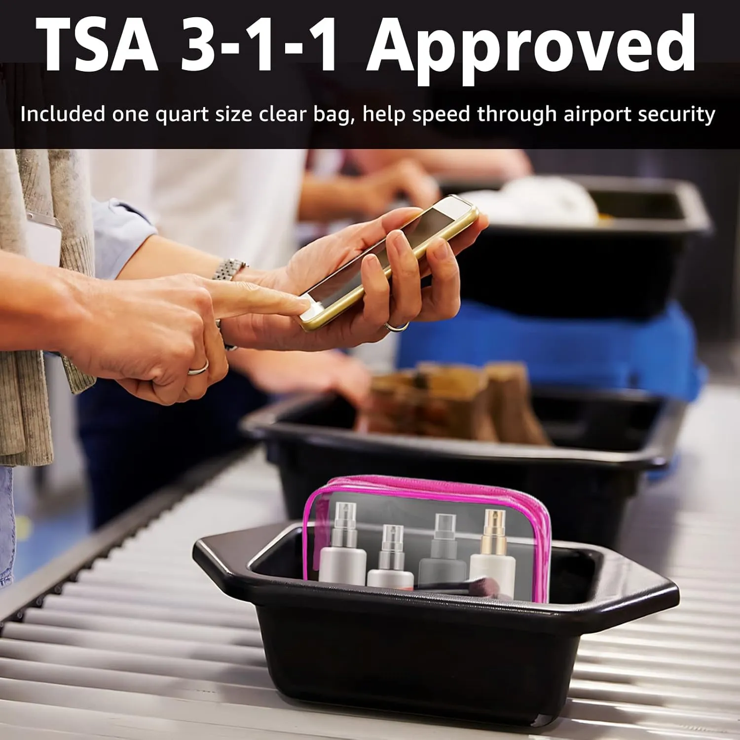 3pcs TSA Approved Clear Toiletry Bag, Crystal Clear Travel Bag PVC Cosmetic Bag, Travel Accessories Clear Makeup Bags Set Carry on Airport Airline Compliant Bag Luggage Pouch with Zipper Handle Women