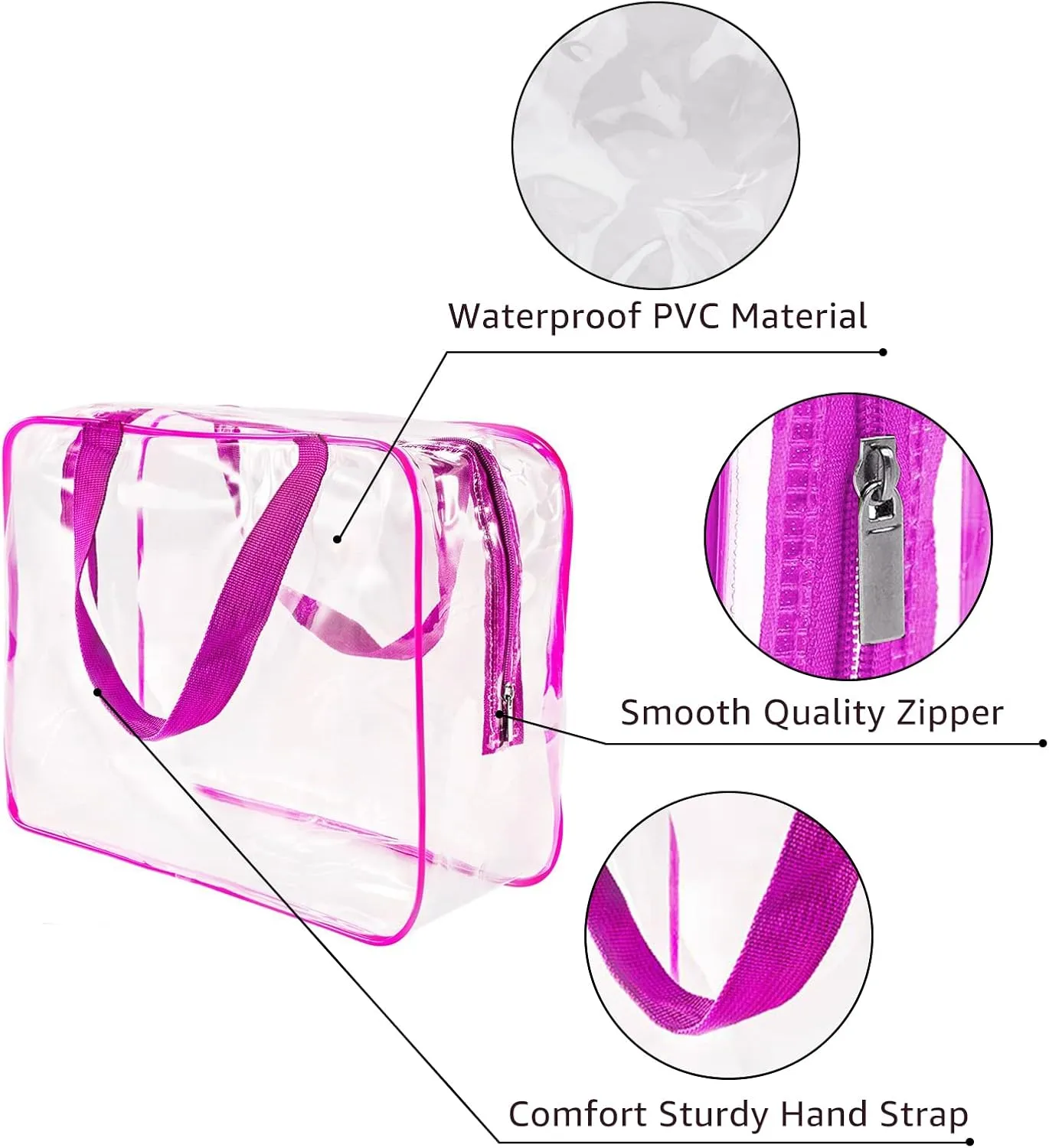 3pcs TSA Approved Clear Toiletry Bag, Crystal Clear Travel Bag PVC Cosmetic Bag, Travel Accessories Clear Makeup Bags Set Carry on Airport Airline Compliant Bag Luggage Pouch with Zipper Handle Women