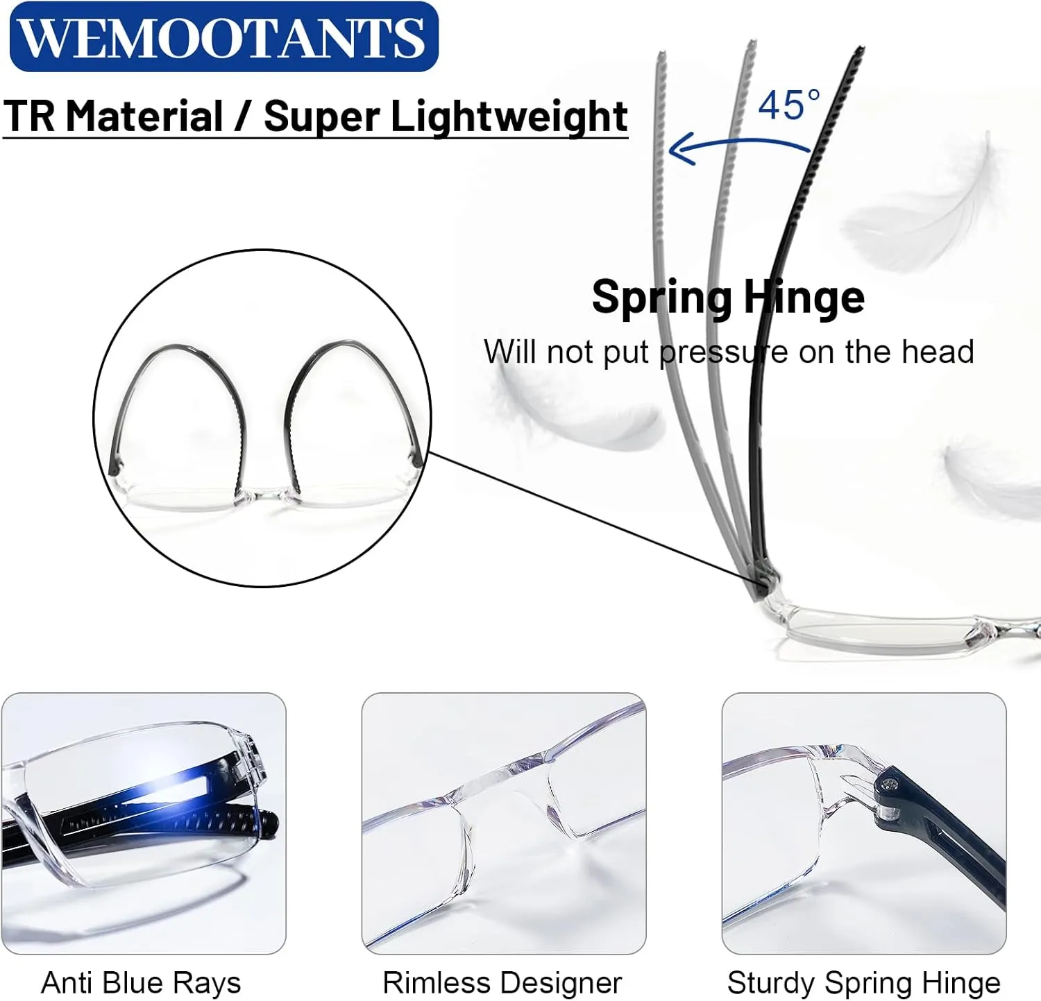 4 Pairs Reading Glasses Blue Light Blocking Glasses Computer Reading Glasses for Men Stylish Rectangle Men Eyewear Frame ( 1.00 Magnification 4 Colors