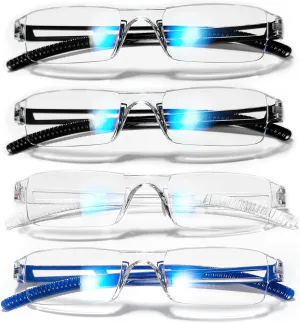 4 Pairs Reading Glasses Blue Light Blocking Glasses Computer Reading Glasses for Men Stylish Rectangle Men Eyewear Frame ( 1.00 Magnification 4 Colors