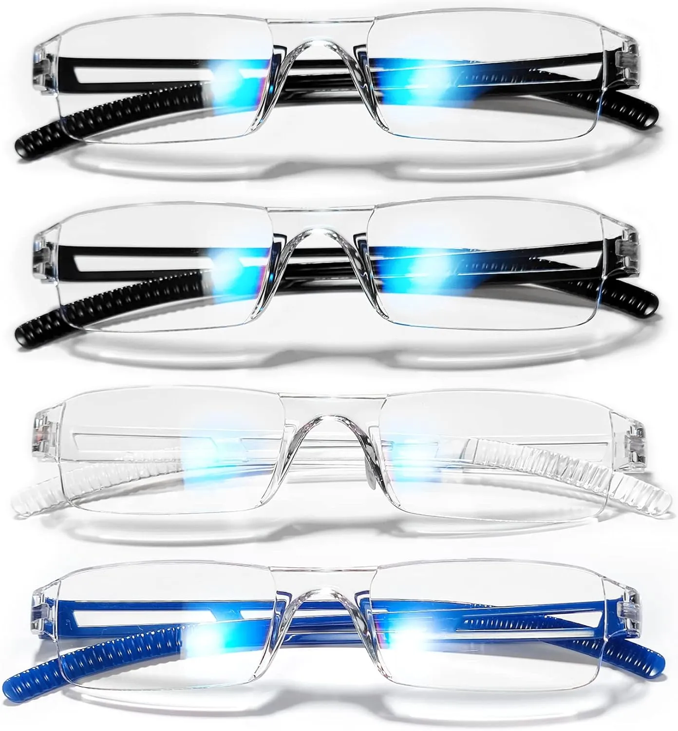 4 Pairs Reading Glasses Blue Light Blocking Glasses Computer Reading Glasses for Men Stylish Rectangle Men Eyewear Frame ( 1.00 Magnification 4 Colors