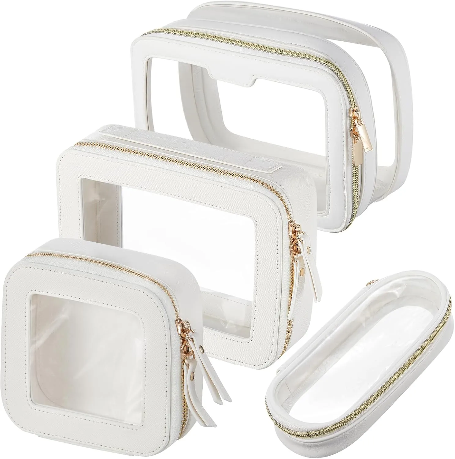 4 Pcs Clear Makeup Bags for Women Travel Cosmetic Case Leather Toiletry Bags Makeup Brush Case Waterproof White Organizer Storage for Women Men(White)