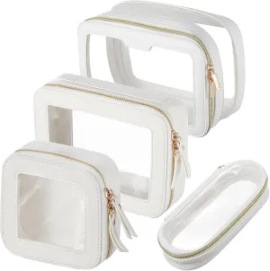 4 Pcs Clear Makeup Bags for Women Travel Cosmetic Case Leather Toiletry Bags Makeup Brush Case Waterproof White Organizer Storage for Women Men(White)