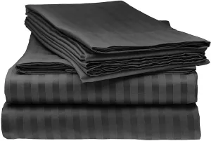 4 Piece 800-Thread-Count 100% Cotton Sheet Black Stripe King-Sheets Set, Long-Staple Cotton -Bedding Sheets for Bed, Soft & Silky Sateen Weave Fits Mattress Upto 16'' Deep Pocket