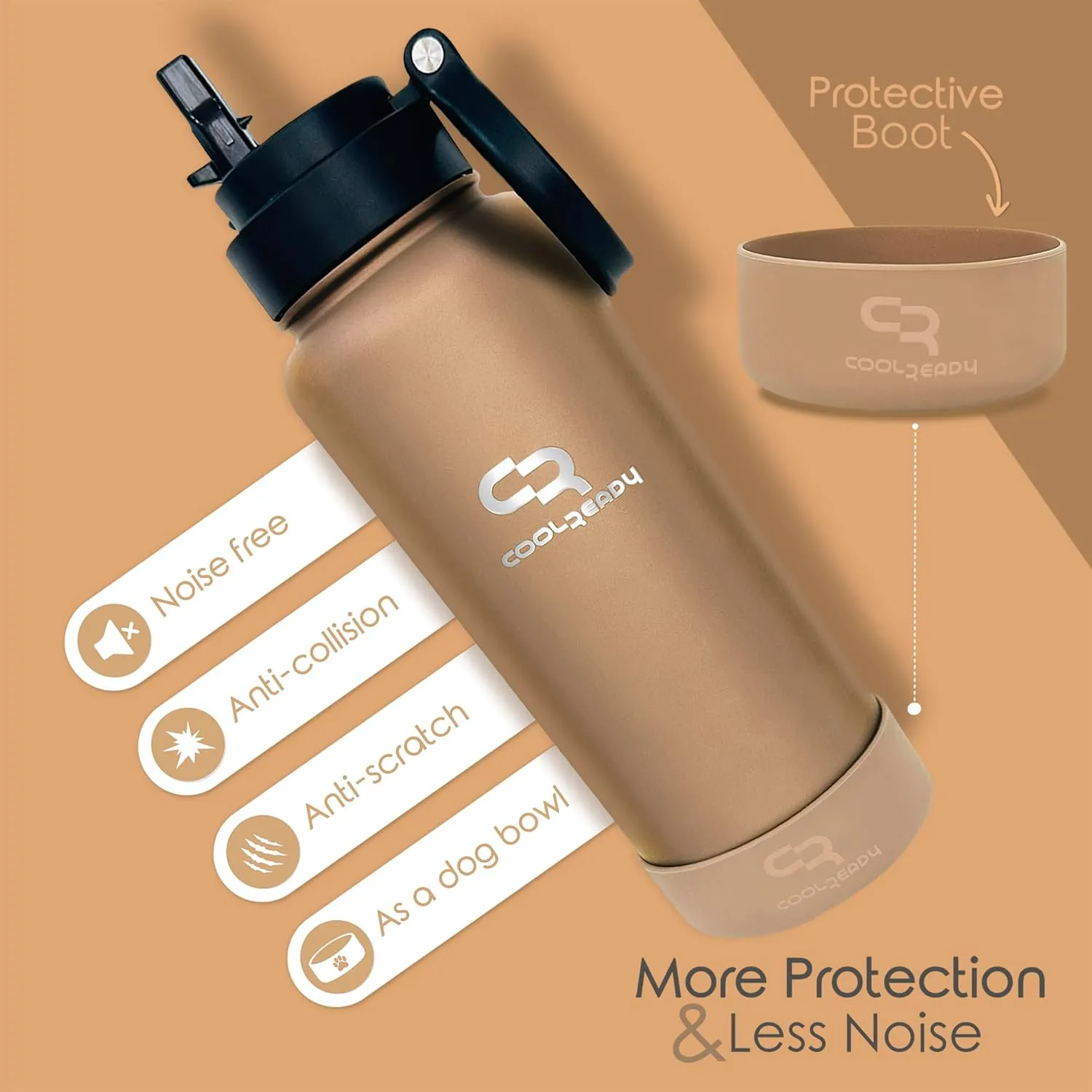 40oz Gold Double Walled Insulated Stainless Steel Water Bottle with Straw Lid, Chug Lid, Silicon Boot, Wide Mouth, Workout Bottle for Men and Women