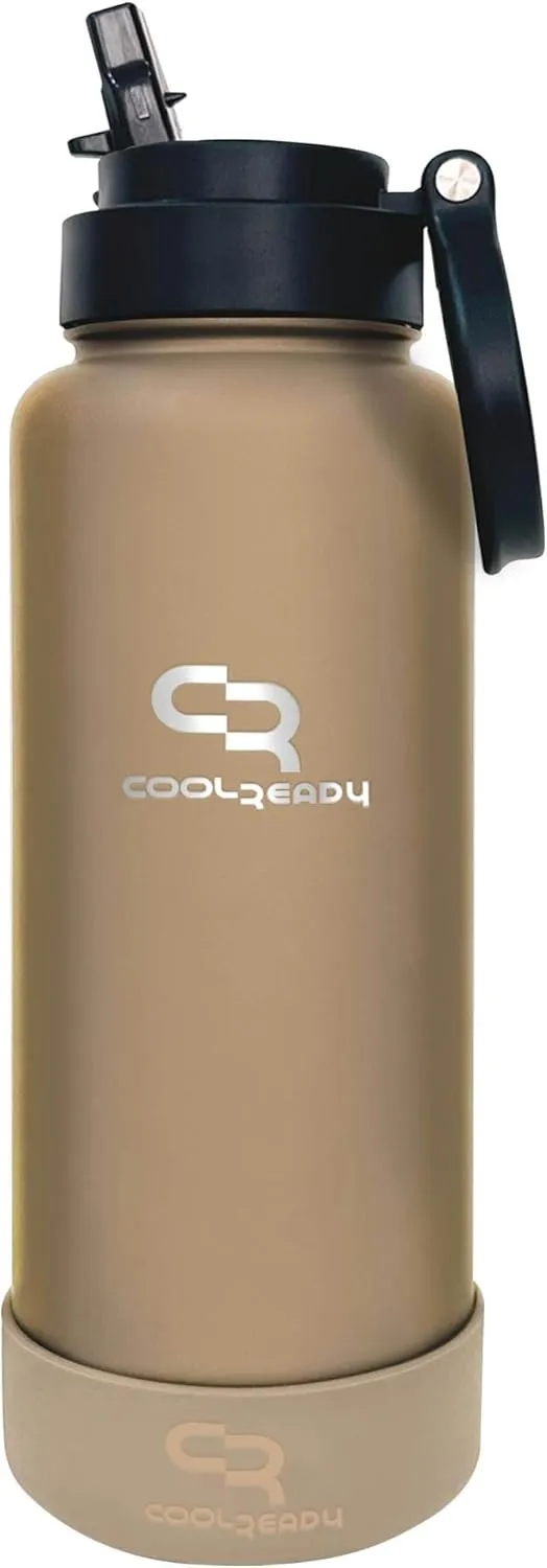 40oz Gold Double Walled Insulated Stainless Steel Water Bottle with Straw Lid, Chug Lid, Silicon Boot, Wide Mouth, Workout Bottle for Men and Women