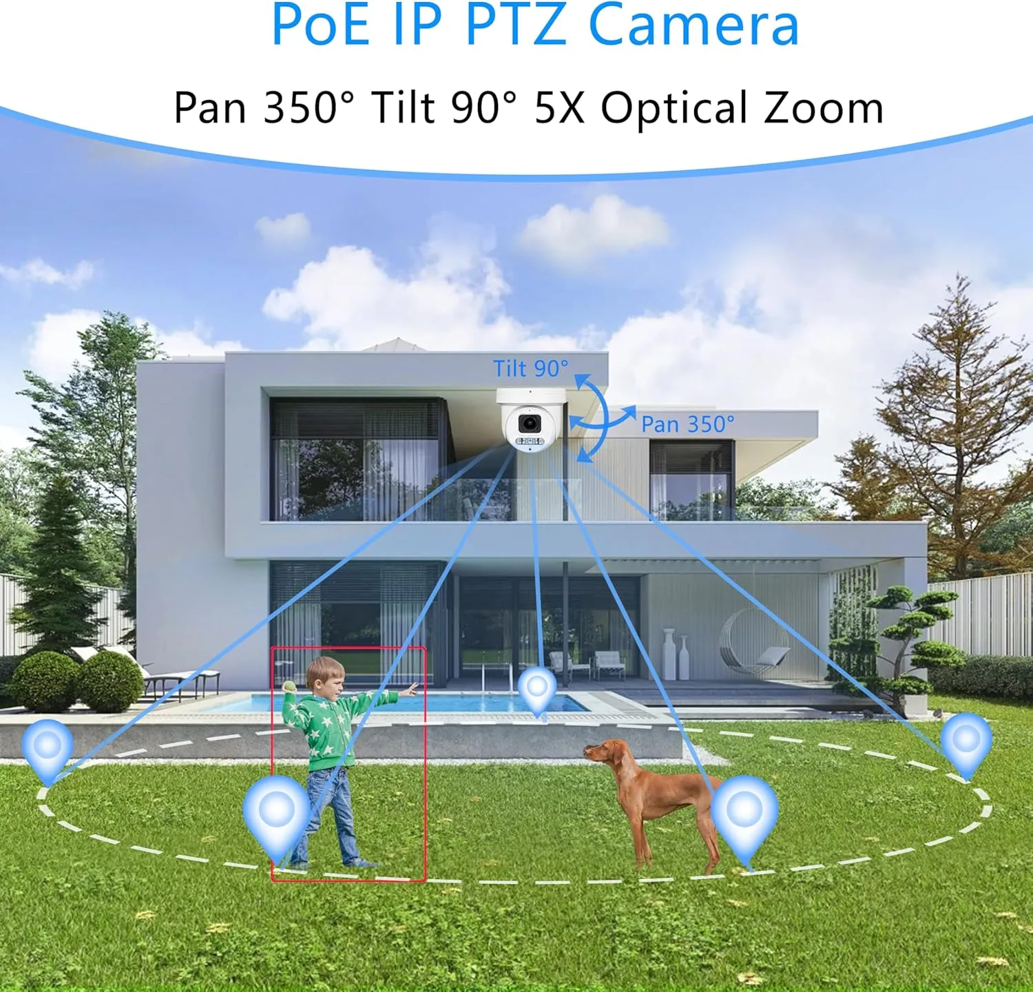 4K 8MP Mini PTZ Dome PoE IP Camera Outdoor Pan 350° Tilt 90° 5X Optical Zoom, 130Ft Full Color Night Vision, H.265, IP67, ONLY Compatible with Hik-Vision Uniview NVR, NDAA Compliant