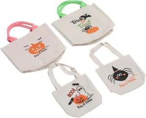 4Pcs Trick Or Treat Canvas Tote Bag Candies Snacks Single Shoulder Handbag Party Gift Bag