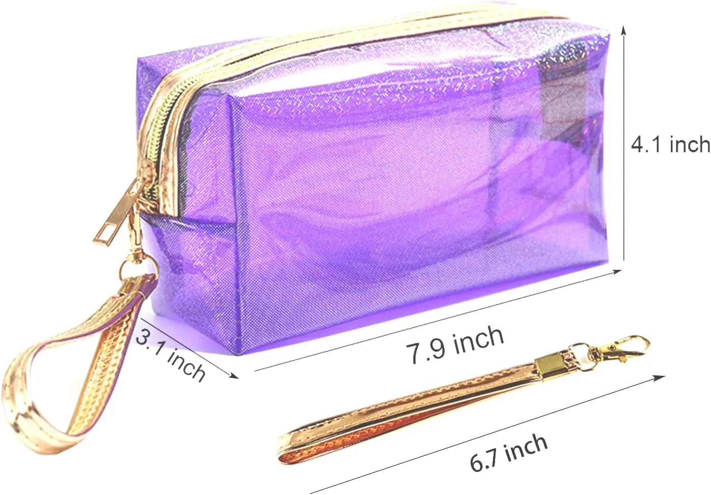 4Pcs Waterproof Cosmetic Bags PVC Transparent Zippered Toiletry Bag with Handle Strap Portable Clear Makeup Bag Pouch for Bathroom, Vacation and Organizing (black red purple yellow)