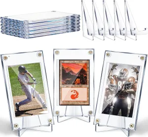 5 Piece Screw Trading Card Cases with Display Stands - Baseball Football Sports Card Holder and Protectors - Clear Storage and Display