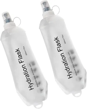 500ml Soft Flask, TPU Collapsible Soft Water Bottle for Hydration Pack, Running Vest, Folding Water Bottle for Hiking Cycling Climbing-2Pcs, White