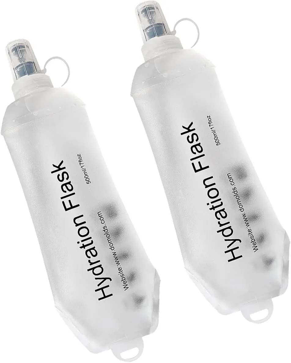 500ml Soft Flask, TPU Collapsible Soft Water Bottle for Hydration Pack, Running Vest, Folding Water Bottle for Hiking Cycling Climbing-2Pcs, White