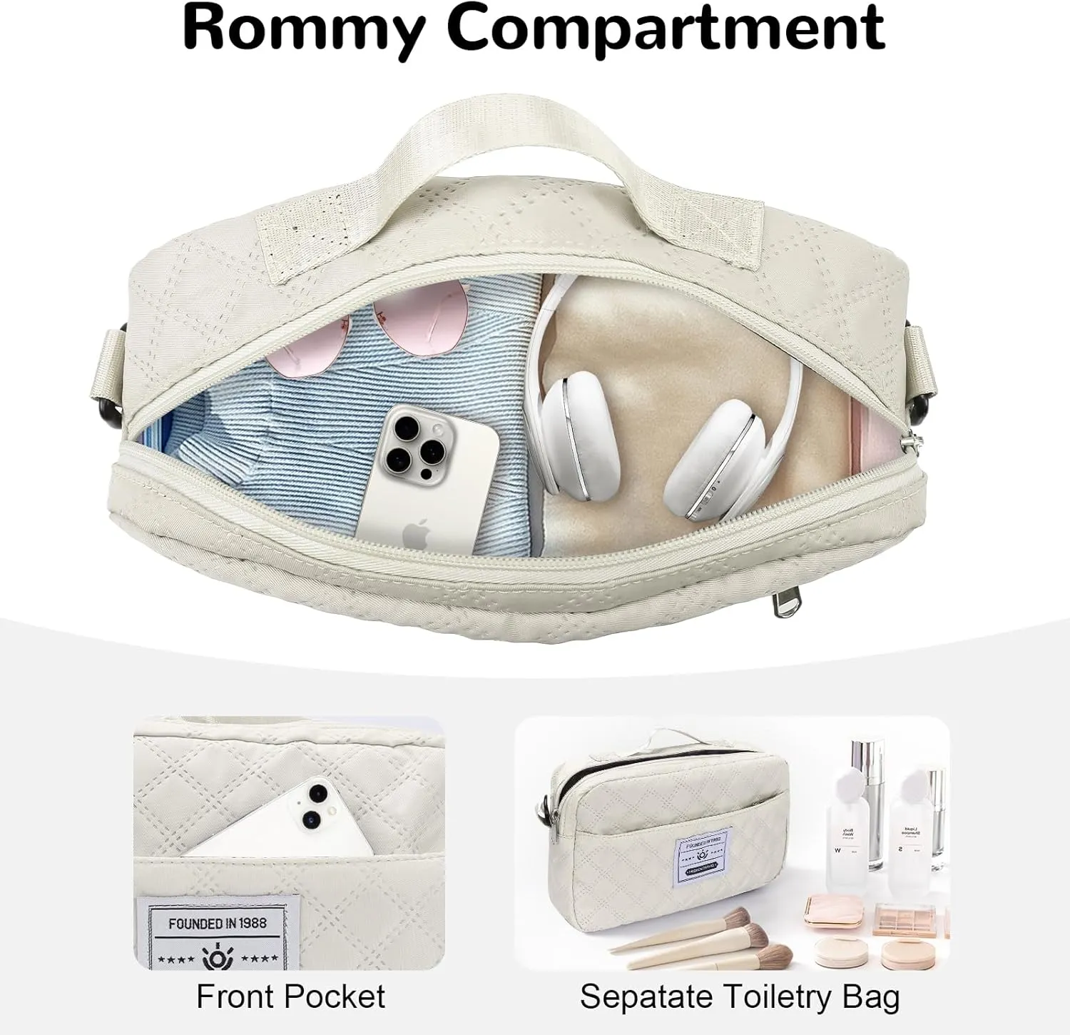 55L Large Women Travel Duffle Bag, Carry on Overnight Weekender Toto Bags with Wet Pocket Toiletry Shoe Compartment, Hospital Bag for Women Labor Delivery, White