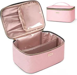 5L Travel Makeup Bag, Portable Cosmetic Bag for Women, Large Capacity Travel Toiletry Accessories Organizer case with Divider, Pink 1.34 GAL