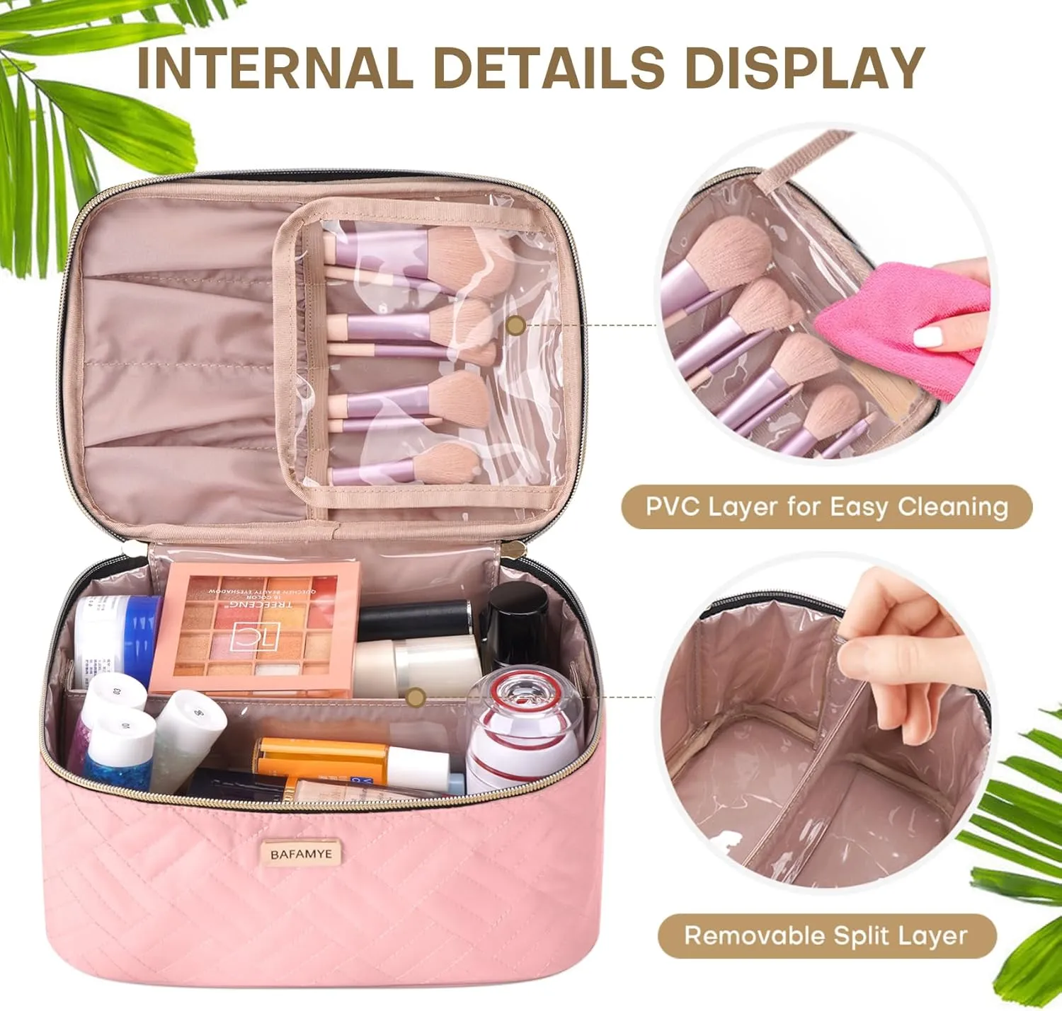 5L Travel Makeup Bag, Portable Cosmetic Bag for Women, Large Capacity Travel Toiletry Accessories Organizer case with Divider, Pink 1.34 GAL