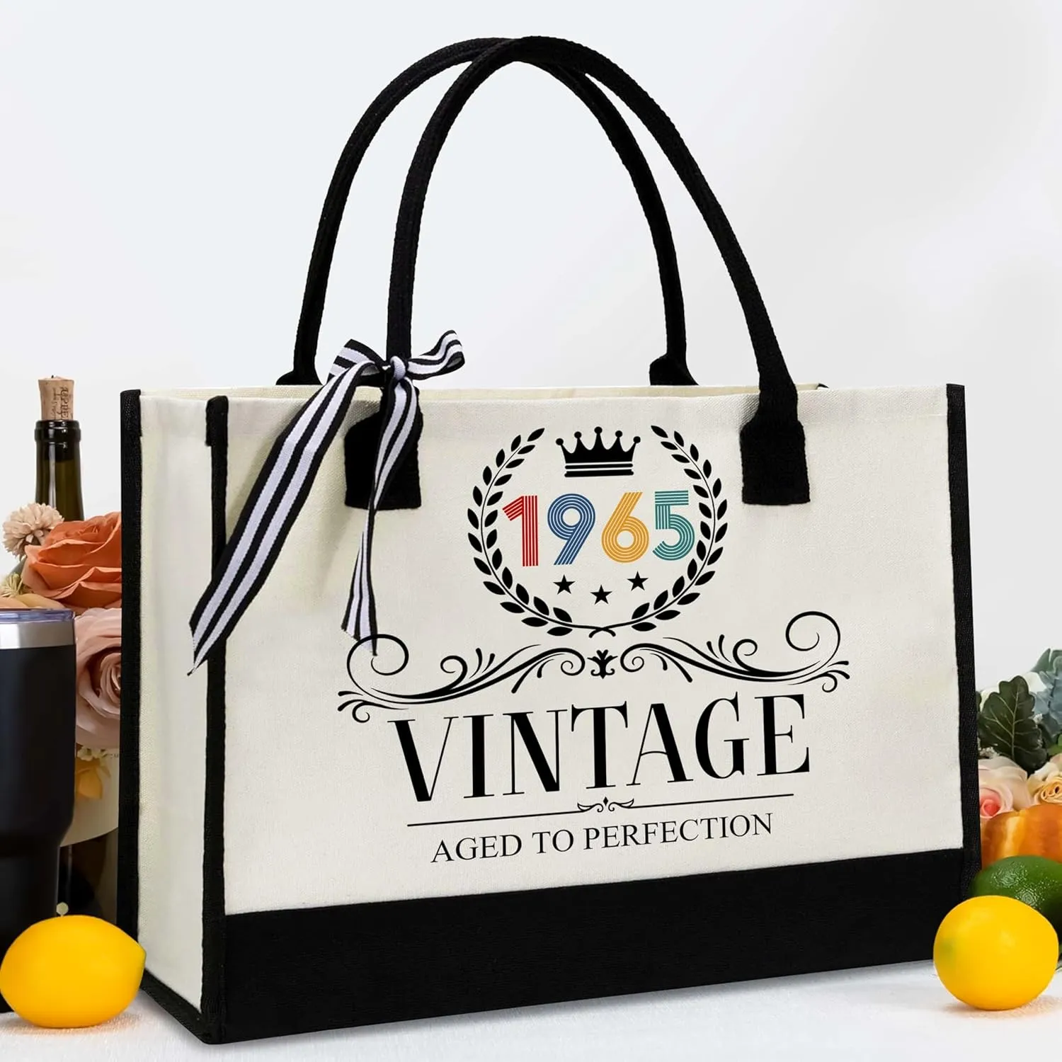 60th Birthday Gifts For Her - Gift for 60th Birthday - 60th Years Old for Women - 60th Decorations For Women - 1965 Canvas Tote Bag - Turning 60th Gifts