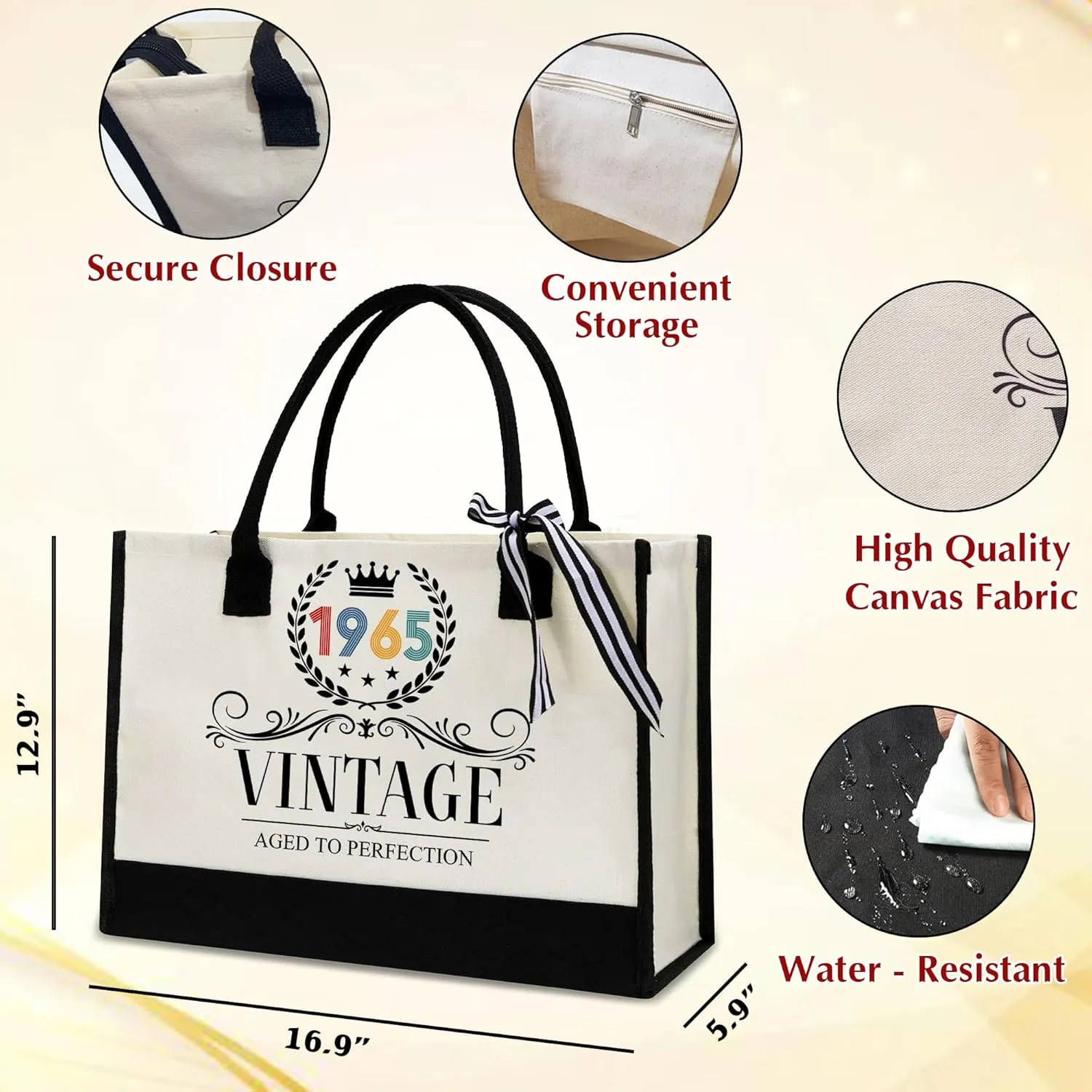 60th Birthday Gifts For Her - Gift for 60th Birthday - 60th Years Old for Women - 60th Decorations For Women - 1965 Canvas Tote Bag - Turning 60th Gifts