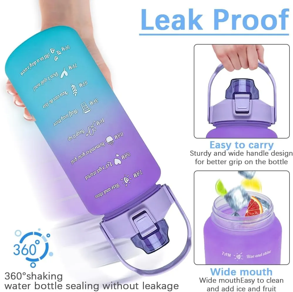 64 oz Large Capacity Water Bottle with Motivational Time Markers and Straw, Portable, Leakproof, BPA Free for Fitness, Gym and Outdoor Sports. (purple gradient)