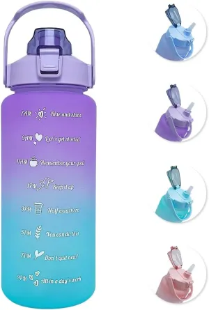 64 oz Large Capacity Water Bottle with Motivational Time Markers and Straw, Portable, Leakproof, BPA Free for Fitness, Gym and Outdoor Sports. (purple gradient)