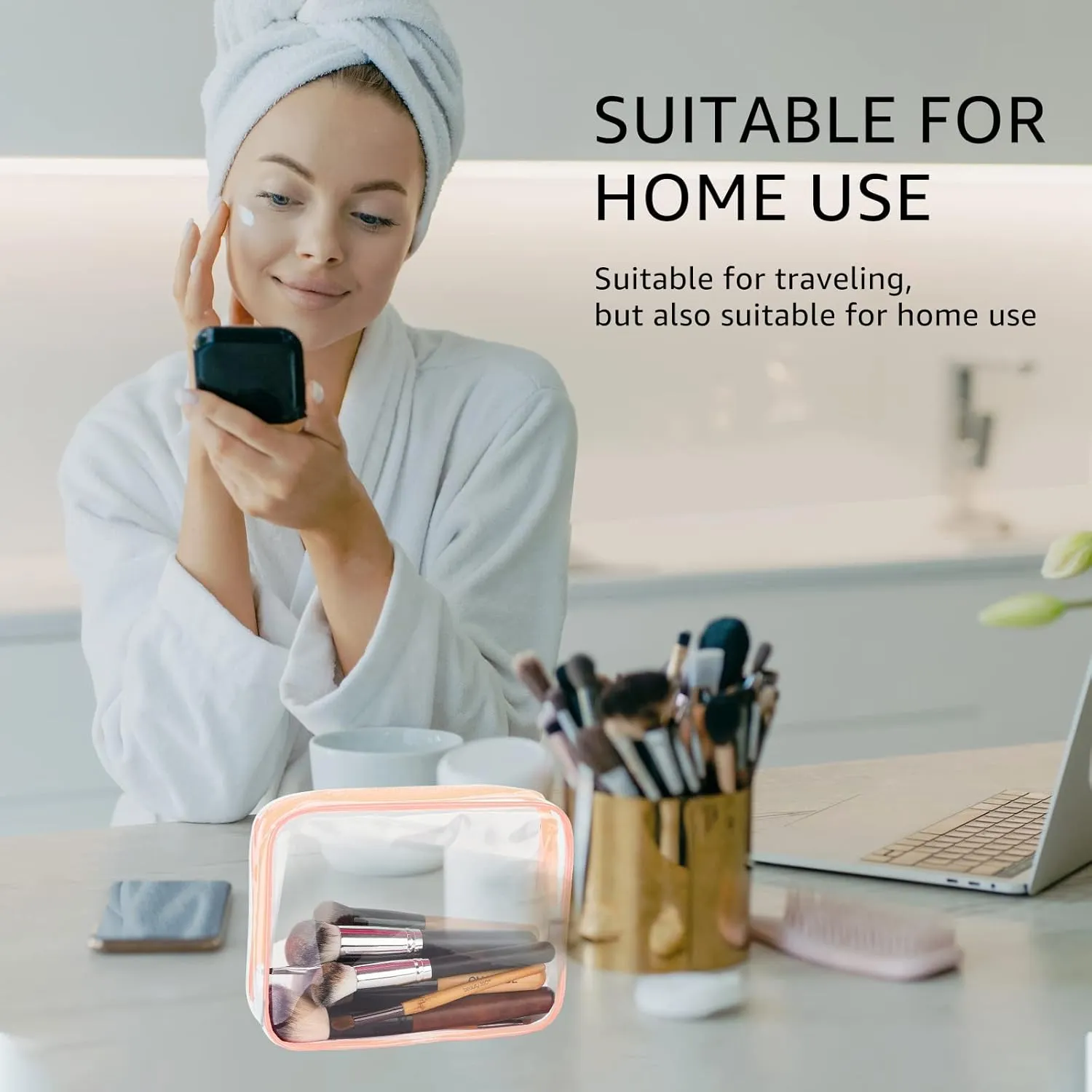 6Pcs Crystal Clear PVC Travel Toiletry Bag Kit for Women Men, Waterproof Vinyl Packing Organizer Storage Bags with Zipper Handle Straps, Cosmetic Pouch Carry on Airport Airline Compliant Bag Handbag