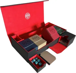 8 in 1 Deck Box Set,for 2400  Unsleeved Cards,including Premium XLarge Trading Card Storage Box,5 PCS Deck Case,Gift Dice and Card Divider,Compatible with MTG/TCG/Commander/Magic (Black & Red Set)