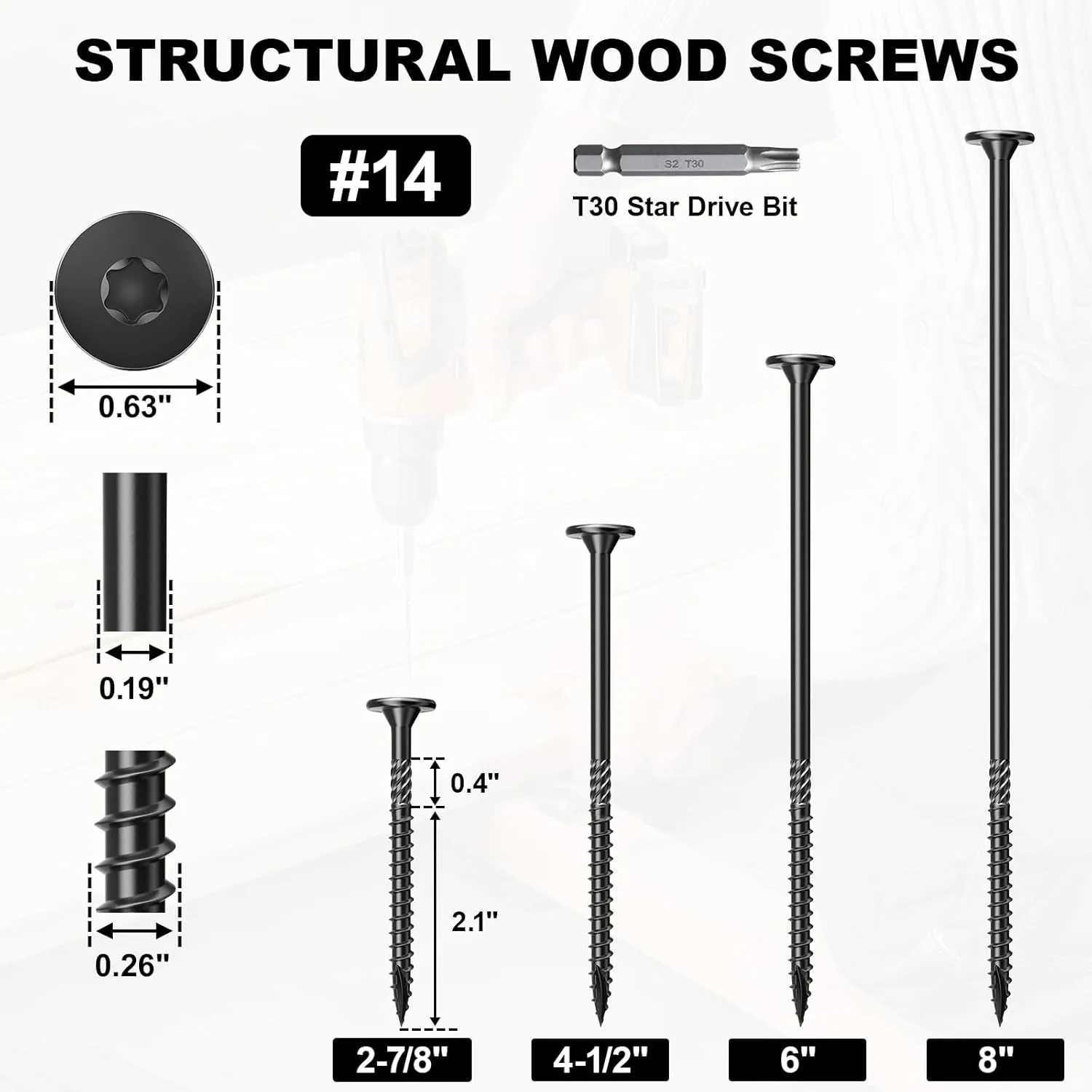 8 Inch Heavy-Duty Outdoor Deck Screws, 100Pcs Star Drive Decking Wood Screws, Rust Resistant Timber Screws for Timber/Log/Landscaping Wood (#14 x 8 Black)
