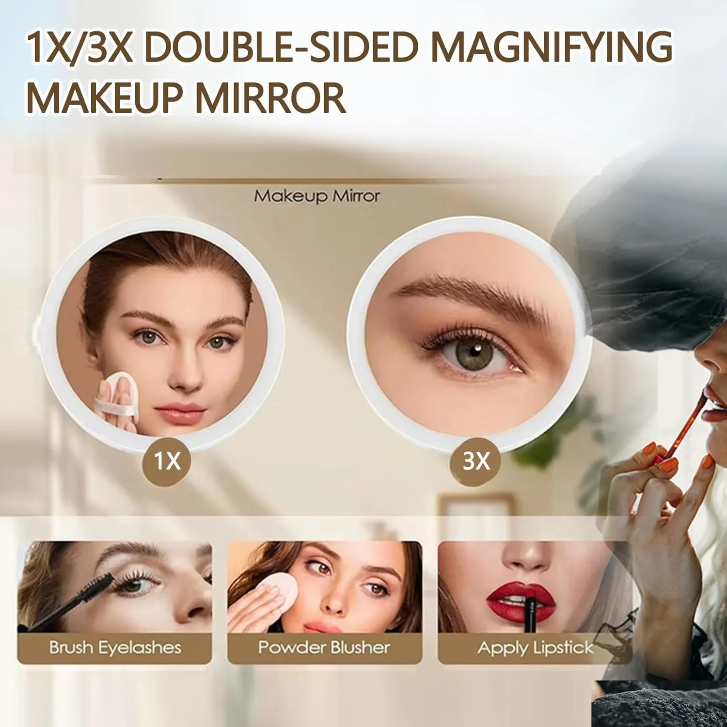 8 Inch Tabletop LED Lighted Makeup Mirror, Double Side Rotation Beauty Cosmetic Mirror, Magnification HD Shaving Mirror, Countertop Standing Vanity Mirror, 360° Rotation Illuminated Cosmetic Mirror