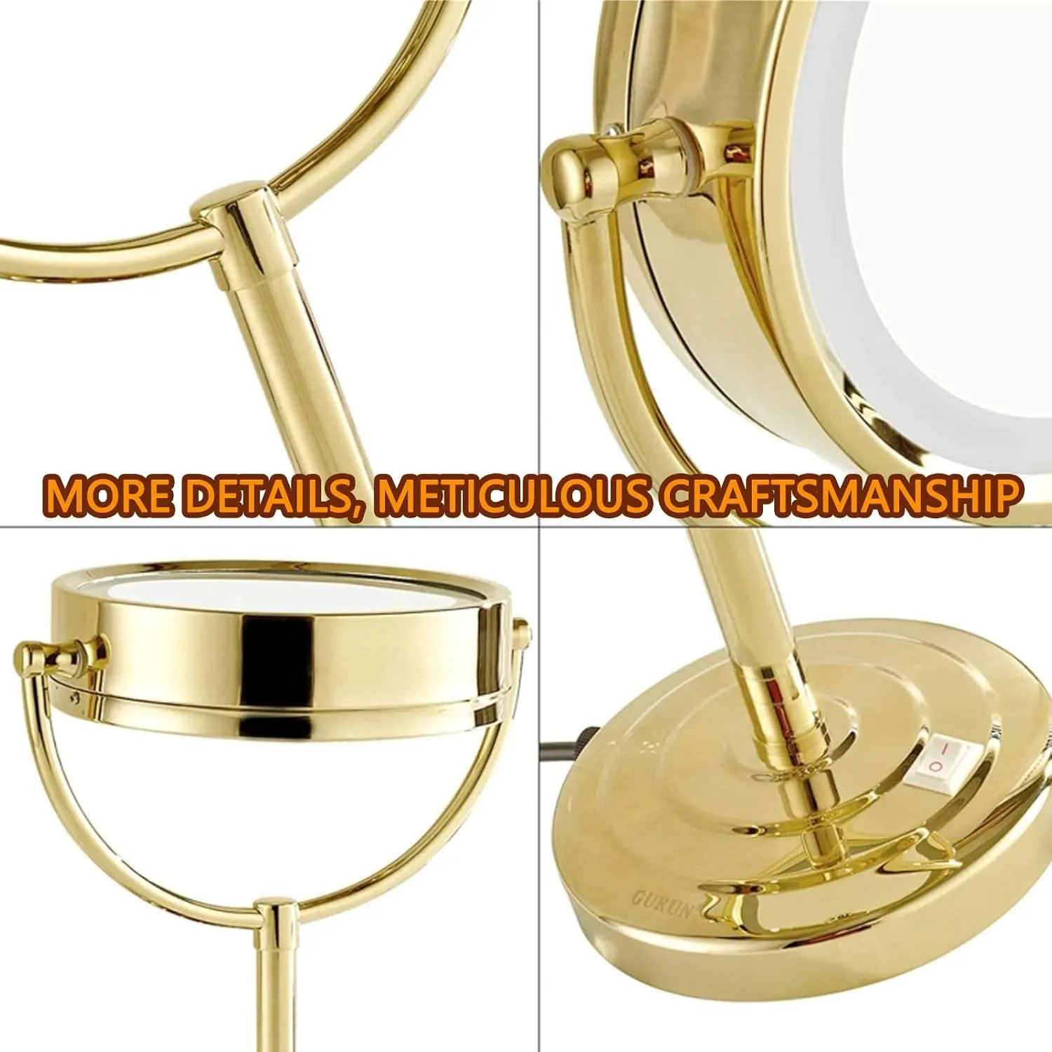 8 Inch Tabletop LED Lighted Makeup Mirror, Double Side Rotation Beauty Cosmetic Mirror, Magnification HD Shaving Mirror, Countertop Standing Vanity Mirror, 360° Rotation Illuminated Cosmetic Mirror