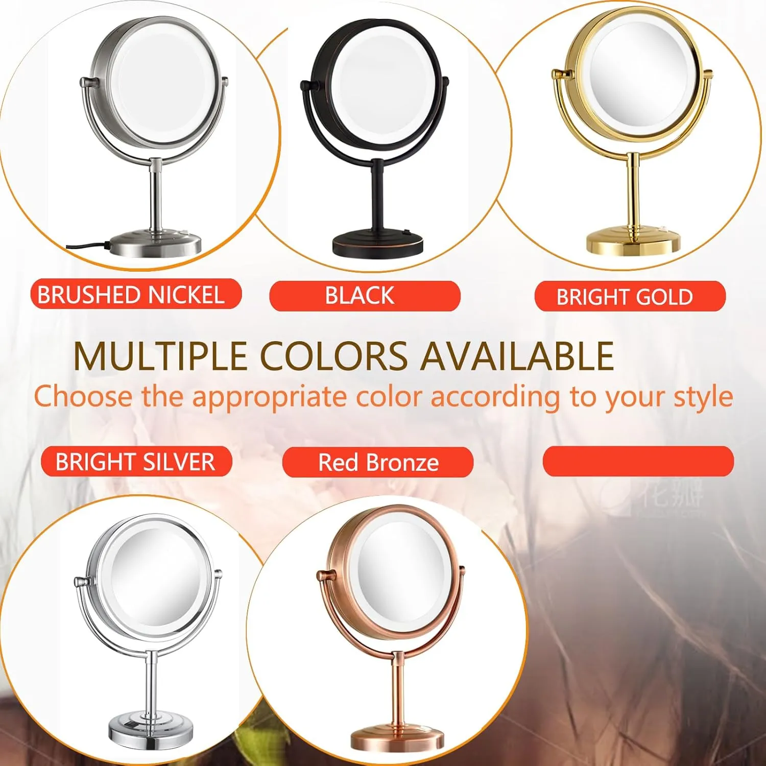 8 Inch Tabletop LED Lighted Makeup Mirror, Double Side Rotation Beauty Cosmetic Mirror, Magnification HD Shaving Mirror, Countertop Standing Vanity Mirror, 360° Rotation Illuminated Cosmetic Mirror