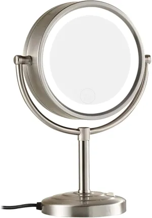 8 Inch Tabletop LED Lighted Makeup Mirror, Double Side Rotation Beauty Cosmetic Mirror, Magnification HD Shaving Mirror, Countertop Standing Vanity Mirror, 360° Rotation Illuminated Cosmetic Mirror