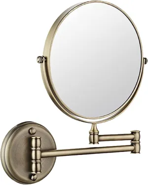 8 Inch Wall Mounted Makeup Mirror, Double Sided 1X/10X Magnification, 360° Swivel Adjustable Brass Cosmetic Foldable HD Shaving Mirror(7X)