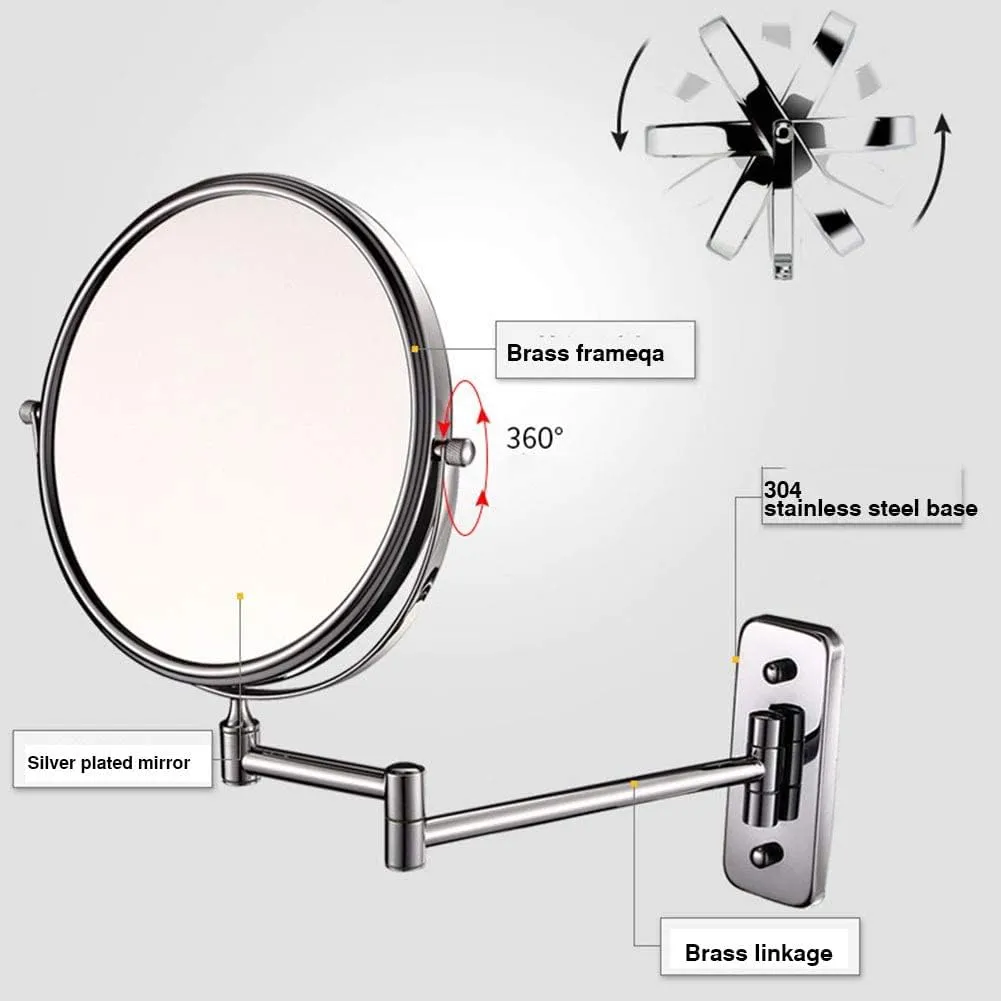 8 Inches Wall Mounted Makeup Mirror, Double Sided 3X Magnification 360° Swivel Extendable Cosmetic Vanity Mirror for Bathroom Hotels,6inches (Color : 8inches)